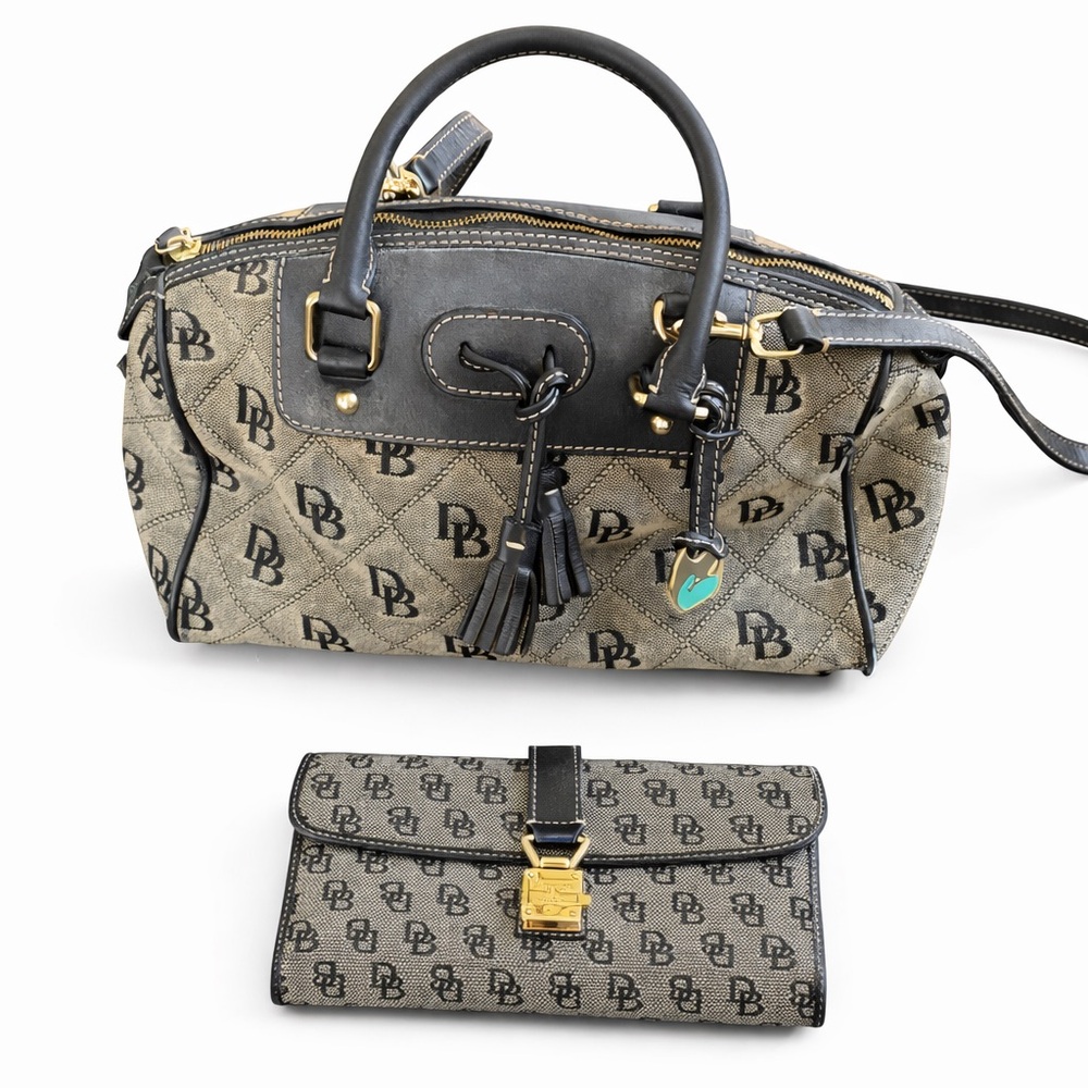 Dooney & Bourke DB Monogram Canvas Leather Trim Satchel & Wallet Set
